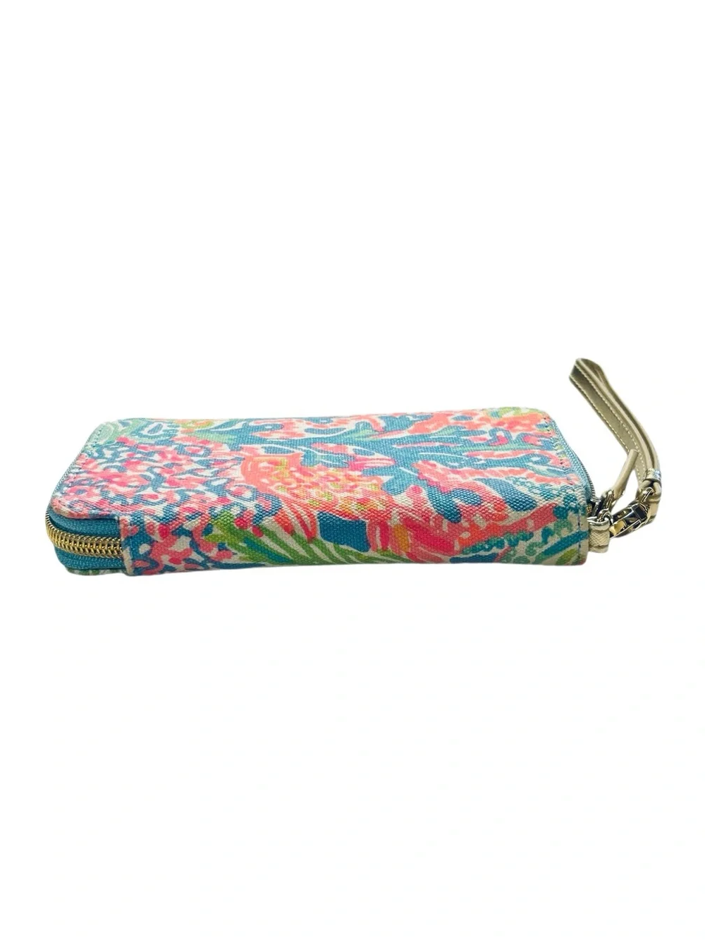 Lilly Pulitzer Tropical Palm Print Zip Around Wallet Wristlet Pink Green Preppy
